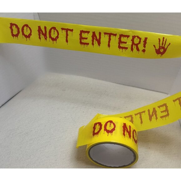 Halloween Do Not Enter Tape 25m Yellow Red Scary Fright Tape For Haunted House & - Picture 2 of 5